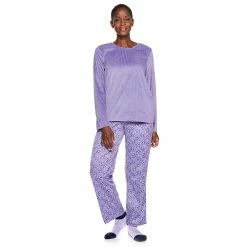 Women's Croft & Barrow® Velour Long Sleeve Pajama Top & Pajama Pants Set 20 Women's Croft & Barrow® Velour Long Sleeve Pajama Top & Pajama Pants Set -Adidas shop 5041063 Purple Floral Rib