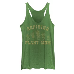 Juniors' Aspiring Plant Mom Distressed Line Art Graphic Tank