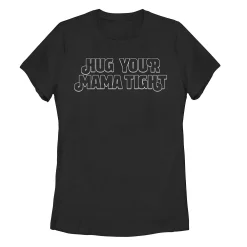 Juniors' Hug Your Mama Tight White Line Text Graphic Tee