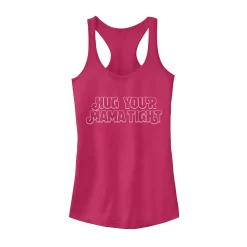 Juniors' Hug Your Mama Tight White Line Text Graphic Tank