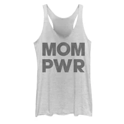 Juniors' Mom Pwr Distressed Black Text Graphic Tank