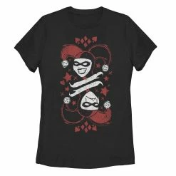Juniors' DC Fandome Harley Quinn Card Illustration Graphic Tee