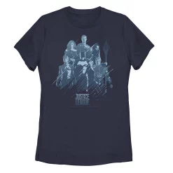 Juniors' Justice League Blue Hue Group Cast Portrait Graphic Tee