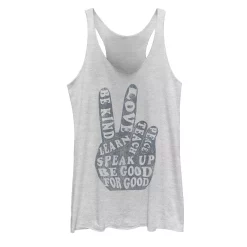 Juniors' Hand Peace Sign Text Fill Tank Top