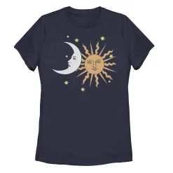Juniors' Moon And Sun Colorful Portrait Graphic Tee