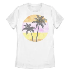 Juniors' Palm Trees Striped Colorful Background Graphic Tee