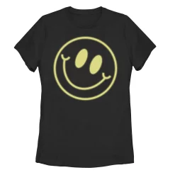 Juniors' Neon Smiley Face Graphic Tee