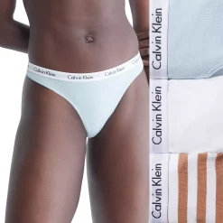 Women's Calvin Klein Carousel 3-Pack Thong Panty Set QD3587 -Adidas shop 5163124 Palest Blue Asst