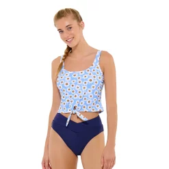 Juniors' Ninety-Nine° Knot-Front Crop Tankini Top