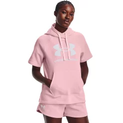 Women's Under Armour Rival Fleece Short Sleeve Hoodie -Adidas shop 5195217 Prime Pink