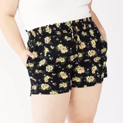 Juniors' Plus Size SO® Smocked Shorts -Adidas shop 5198567 Black Floral