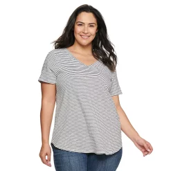 Plus Size Sonoma Goods For Life® V-Neck Tunic Tee -Adidas shop 5209140 Black White Stripe
