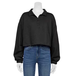 Juniors' SO® Long Sleeve Fleece Polo -Adidas shop 5212309 Black