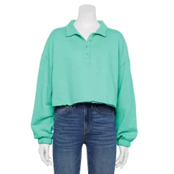 Juniors' SO® Long Sleeve Fleece Polo -Adidas shop 5212309 Island Teal