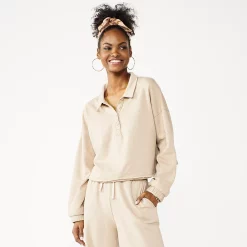 Juniors' SO® Long Sleeve Fleece Polo -Adidas shop 5212309 Mocha Froth