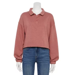 Juniors' SO® Long Sleeve Fleece Polo -Adidas shop 5212309 Shabby Mauve