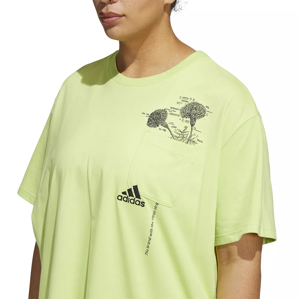 Plus Size adidas Floral International Women's Day Pocket Tee 6 Plus Size adidas Floral International Women's Day Pocket Tee - Image 4