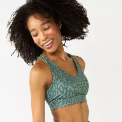 Tek Gear® Core Medium-Impact V-Neck Sports Bra -Adidas shop 5256799 Green Leopard