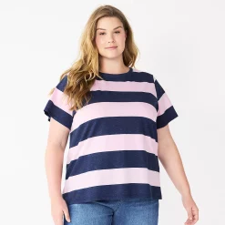 Plus Size Sonoma Goods For Life® Everyday Crewneck Tee -Adidas shop 5259072 Purp Navy Rugby Stripe