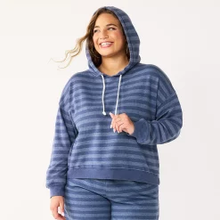 Juniors' Plus Size SO® Cropped Hoodie -Adidas shop 5304659 Navy Stripe