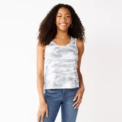 Juniors' SO® Relaxed Scoopneck Tank Top -Adidas shop 5473988 Light Gray Camo