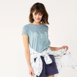 Women's Sonoma Goods For Life® Short Sleeve Graphic Tee -Adidas shop 5480871 Blue Gray Flowers