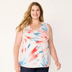 Plus Size Sonoma Goods For Life® V-Neck Swing Tank -Adidas shop 5497118 Blue Spiral Dye