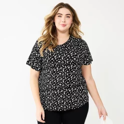 Plus Size Nine West Essential Crewneck Tee -Adidas shop 5525951 Black Animal