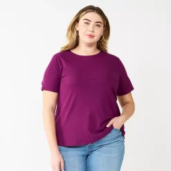 Plus Size Nine West Essential Crewneck Tee -Adidas shop 5525951 Pansy Plum Rib
