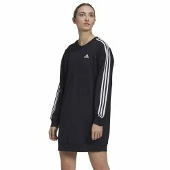 Women's adidas Essentials 3-Stripes Sweatshirt Dress -Adidas shop 5527111 Black White