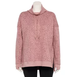 Plus Size Tek Gear® Ultrasoft Fleece Cowlneck Tunic -Adidas shop 5527206 Rose Leopard