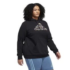 Plus Size adidas Badge of Sport Two-Tone Graphic Fleece Hoodie -Adidas shop 5542151 ALT2