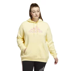 Plus Size adidas Badge of Sport Two-Tone Graphic Fleece Hoodie -Adidas shop 5542151 Almost Yellow
