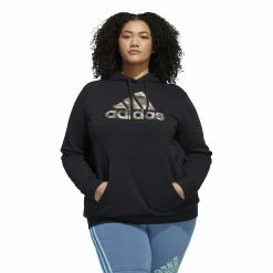 Plus Size adidas Badge of Sport Two-Tone Graphic Fleece Hoodie -Adidas shop 5542151 Black