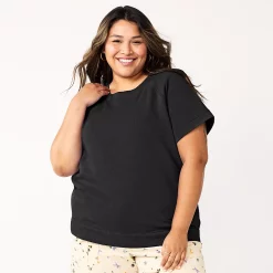Plus Size Sonoma Goods For Life® Short-Sleeve Fleece Sweatshirt -Adidas shop 5550378 Black