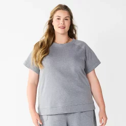 Plus Size Sonoma Goods For Life® Short-Sleeve Fleece Sweatshirt -Adidas shop 5550378 Heather Gray