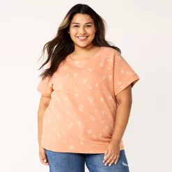 Plus Size Sonoma Goods For Life® Short-Sleeve Fleece Sweatshirt -Adidas shop 5550378 Peach Floral