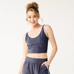 Juniors' SO® Cropped Towel Terry Scoop Neck Tank -Adidas shop 5554318 Blueberry Skin