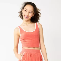 Juniors' SO® Cropped Towel Terry Scoop Neck Tank -Adidas shop 5554318 Cassie Coral