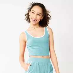 Juniors' SO® Cropped Towel Terry Scoop Neck Tank -Adidas shop 5554318 Frost Wind
