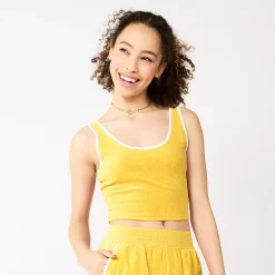 Juniors' SO® Cropped Towel Terry Scoop Neck Tank -Adidas shop 5554318 Luminous Yellow