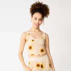 Juniors' SO® Cropped Towel Terry Scoop Neck Tank -Adidas shop 5554318 Oat Heather Sunflower