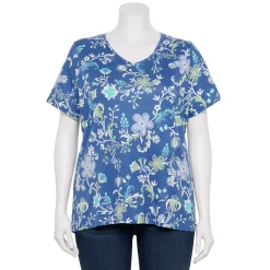 Plus Size Croft & Barrow® Essential Print V-Neck Tee -Adidas shop 5563325 Blue Folk Floral