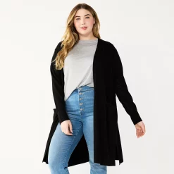 Plus Size Nine West Long Open-Front Cardigan -Adidas shop 5571922 Black
