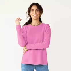 Petite Croft & Barrow® Button Shoulder Sweatshirt -Adidas shop 5579536 Orchid