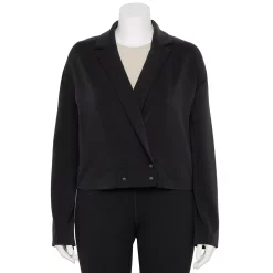 Plus Size FLX Double-Breasted Crop Blazer 6 Plus Size FLX Double-Breasted Crop Blazer -Adidas shop 5581578 Mineral Blk