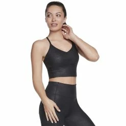 Skechers® GOWALK™ GOFLEX™ Faux-Leather Longline Sports Bra -Adidas shop 5585974 Bold Black