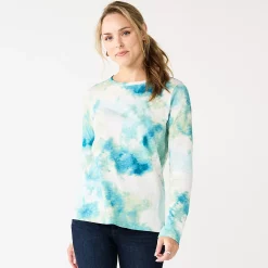 Women's Sonoma Goods For Life® Everyday Crewneck Long Sleeve Tee -Adidas shop 5625802 Blue Tie Dye