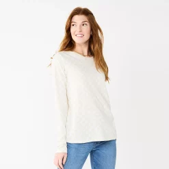 Women's Sonoma Goods For Life® Everyday Crewneck Long Sleeve Tee -Adidas shop 5625802 Cream Checkerboard