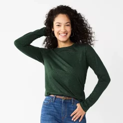 Women's Sonoma Goods For Life® Everyday Crewneck Long Sleeve Tee -Adidas shop 5625802 Dark Green Shine